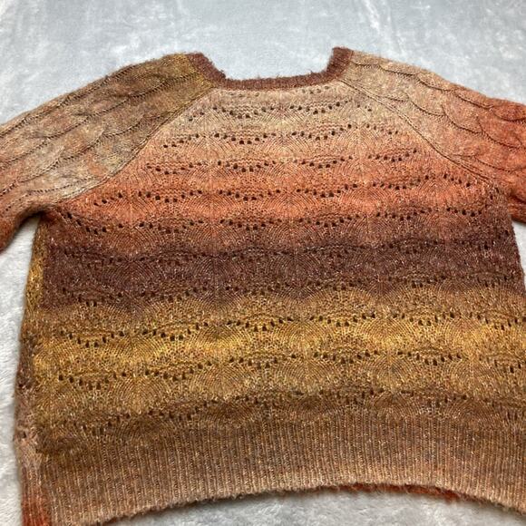 Knox Rose Pointelle Sweater Womens L Earth Tones Wool Blend Ombre Fall Harvest - Picture 3 of 8